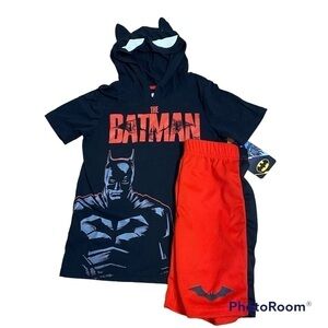 Batman Cosplay Hooded Outfit NWT Sz 7 Shirt Shorts Matching Kids Costume Boys